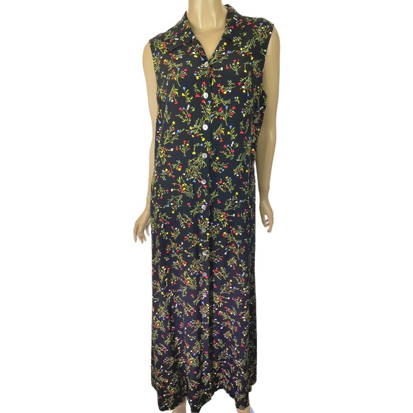 Susan Bristol Maxi Dress Size 12 Sleeveless Button Front Closure Collared Rayon - Picture 1 of 5
